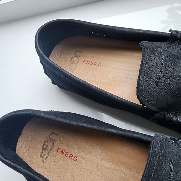 UGG Henrick Stripe Perf Loafer Black Men Sz 9 Energ Nubuck Leather Treadlite - Picture 12 of 16